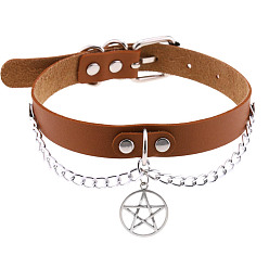 Light brown Stylish Star Pendant Collarbone Necklace with Leather Chain for Women
