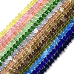 Mixed Color Cat Eye Beads Strands, Heart, Mixed Color, 7.5~8x8x2.5~4mm, Hole: 1mm, about 50~52Pcs/strand, 14.37~14.76 icnh(36.5~37.5cm)