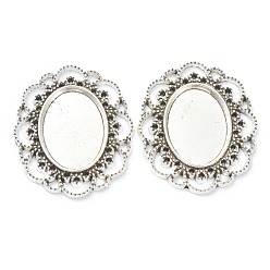 Antique Silver Alloy Cabochon Settings, Cadmium Free & Lead Free, Flower, Antique Silver, 41x35x3mm, Hole: 0.7mm, Tray: 24x18mm