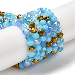 Pale Turquoise Glass Beads Strands, Faceted, Rondelle, Pale Turquoise, 4x3mm, Hole: 0.4mm, about 123~127pcs/strand, 15.75~16.5 inch(40~42cm)