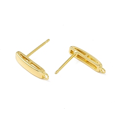 Real 24K Gold Plated Brass Stud Earring Findings, with Horizontal Loops, Rectangle, Cadmium Free & Lead Free, Real 24K Gold Plated, 14.5x3mm, Hole: 1mm, Pin: 0.8mm