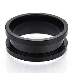 Electrophoresis Black 201 Stainless Steel Grooved Finger Ring Settings, Ring Core Blank, for Inlay Ring Jewelry Making, Electrophoresis Black, Inner Diameter: 17mm