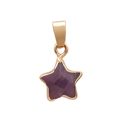 Amethyst Natural Amethyst Faceted Star Charms, with Golden Plated Brass Findings, 13x13mm