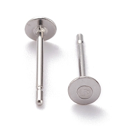 Stainless Steel Color 304 Stainless Steel Stud Earring Findings, with Flat Pad Earring Post, Flat Round, Stainless Steel Color, 3x0.3mm, Pin: 0.7mm