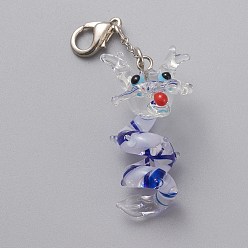 Dragon Handmade Lampwork Pendant Decorations, with Brass Lobster Claw Clasp, Chinese Zodiac, Platinum, Dragon,  56mm, Pendant: 33x18x18mm