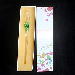 Green Glass Writing Dip Pen, Inner Flower, Green, 190x4mm