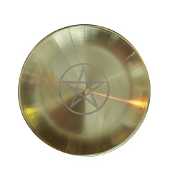 Star 201 Stainless Steel Candle Holder, Tarot Theme Tealight Tray, for Witchcraft Wiccan Altar Supplies, Flat Round, Star Pattern, 142x3x13mm