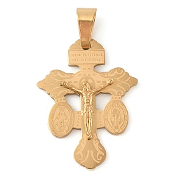 Золотой 304 подвески из нержавеющей стали, подвеска в виде креста-распятия, золотые, 27x20x3 мм, отверстие : 7x5 мм