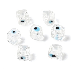 Прозрачный Ручная работа сглазная лампа европейские бисер, бусины с большим отверстием, кубические, прозрачные, 8~9x9~10x9~10 мм, отверстие : 4.3 мм