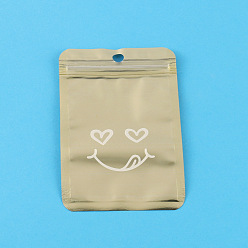 Темный Хаки Пластиковые сумки на молнии, закрывающиеся маленькие сумки для хранения ювелирных изделий, верхнего уплотнения, прямоугольник с улыбающимся лицом, Темный хаки, 10x7.5 см