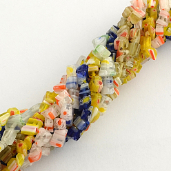 Mixed Color Handmade Millefiori Glass Bead Strands, Chip, Mixed Color, 4~6x2~4x2~3mm, Hole: 0.5mm, about 92pcs/strand, 32.2