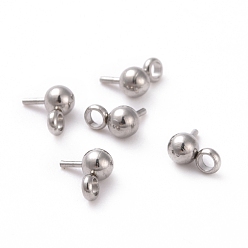 Stainless Steel Color 304 Stainless Steel Ball Stud Earring Post, with 201 Stainless Steel Horizontal Loops and 316 Surgical Stainless Steel Pins, Stainless Steel Color, 5x3mm, Hole: 1.4mm, Pin: 0.5mm