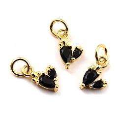 Черный Латунные микро проложить кубического циркония прелести, реальный 18 k позолоченный, без кадмия и без свинца, морковь, чёрные, 10x6x2.5 мм, отверстие : 3.8 мм