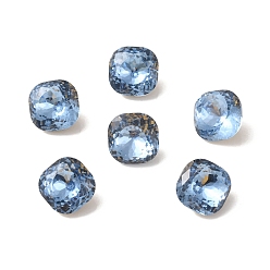Light Sapphire K9 Glass Rhinestone Cabochons, Pointed Back & Back Plated, Faceted, Square, Light Sapphire, 10x10x6mm