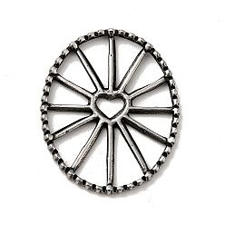 Antique Silver Tibetan Style 304 Stainless Steel Filigree Joiners, Oval Wheel with Heart Pattern, Antique Silver, 22x18x1.5mm