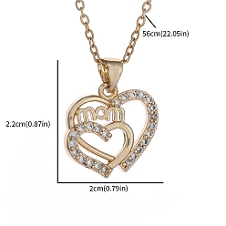 Golden Heart with Word Mom Alloy with Rhinestone Pendant Necklace for Mother's Day, Golden, 22.05 inch(56cm)