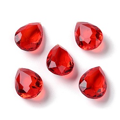 Red Transparent Glass Rhinestone Cabochons, Faceted, Pointed Back, Teardrop, Red, 14x10x6mm