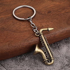 Antique Bronze & Platinum Alloy Keychain, Music Gift Pendant, Musical Instruments, Antique Bronze & Platinum, 10.2x3.5cm