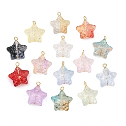 (52) Непрозрачная лаванда Подвески из латуни и стекла, звезда, золотые, разноцветные, 21x18x9 мм, отверстие : 2 мм