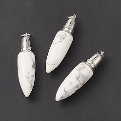 Howlite Natural Howlite Big Pendants, with Jump Ring, Bullet Charms with Platinum Plated Brass Findings, 49.5~51x12mm, Hole: 6mm
