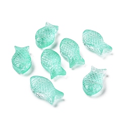 Aquamarine Transparent Spray Painted Glass Beads, Fish, Aquamarine, 15x8x5mm, Hole: 1mm
