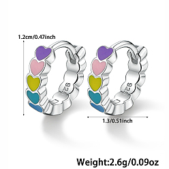 Platinum Rhodium Plated 925 Sterling Silver Hoop Earring for Women, with Heart-shaped Enamel, Platinum, 12x13mm