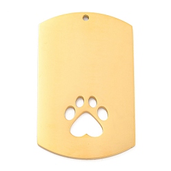 Paw Print Ion Plating(IP) 304 Stainless Steel Pendants, Stainless Steel Color, Rectangle Charm, Laser Cut, Paw Print, 45x28x1.5mm, Hole: 1.6mm