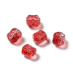 Red Spray Painted Transparent Glass Beads, Drum, Red, 12x10mm, Hole: 1mm