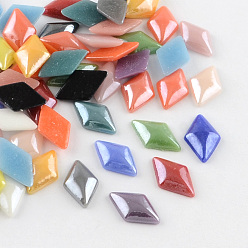 Mixed Color Pearlized Plated Opaque Glass Cabochons, Rhombus, Mixed Color, 12x7x2.5mm