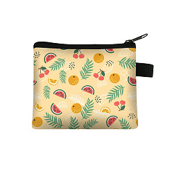 Bisque Watermelon Printed Polyester Coin Wallet Zipper Purse, for Kechain, Card Storage Bag, Rectangle, Bisque, 13.5x11cm