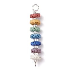 Lava Rock Chakra Natural Lava Rock Dyed Beaded Connector Charms, with Silver Lined Glass Seed Beads, Disc Links, Platinum, 45x8mm, Hole: 1.5mm and 4mm