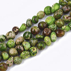 Lime Green Natural Imperial Jasper Beads Strands, Dyed, Tumbled Stone, Nuggets, Lime Green, 5~10x6~8x4~6mm, Hole: 1mm, about 60~65pcs/strand, 15.7 inch