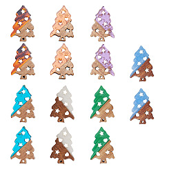Mixed Color Transparent and Opaque Resin & Walnut Wood Pendants, Christmas Tree, Mixed Color, 40x26.5x3mm, Hole: 2mm, 7 colors, 2pcs/color, 14pcs/set