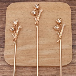 Light Gold Alloy Hair Stick Finding, Round Bead Settings, with Iron Pin, Flower, Light Gold, 120mm