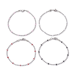 Mixed Color 304 Stainless Steel Enamel Ball Chains Bracelets for Women, Mixed Color, 7-1/4 inch(18.5cm), 2.5mm
