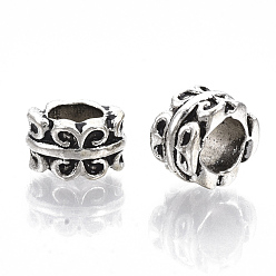 Antique Silver Tibetan Style Alloy Beads, Large Hole Beads, Cadmium Free & Lead Free, Column, Antique Silver, 9x8x5.5mm, Hole: 5mm, about 725pcs/1000g