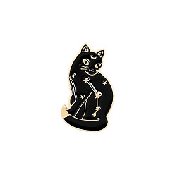 Черный Кот с лунной эмалевой булавкой, Значок из легкого позолоченного сплава для рюкзака, чёрные, 30x15 мм