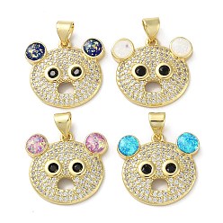 Mixed Color Brass Micro Pave Clear Cubic Zirconia Pendants, with Synthetic Opal, with Jump Ring, Real 18K Gold Plated, Bear, Mixed Color, 18x19.5x3mm, Hole: 3.6mm
