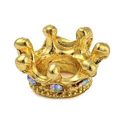 Golden Zinc Alloy European Beads, with Rhinestone, Large Hole Beads, Crown, Golden, 11.5~12x6mm, Hole: 5.5mm
