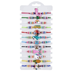 Cartoon 12Pcs 12 Style Colorful Alloy Link Bracelets Set, Polymer Clay Heishi Beaded Adjustable Bracelets for Women, Cartoon, No Size, 1Pc/style