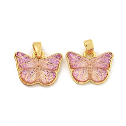 Лиловый Прозрачные смоляные подвески, латунные подвески-бабочки, реальный 18 k позолоченный, без кадмия и без свинца, сирень, 12.5x16x3.5 мм, отверстие : 3x4 мм