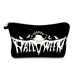 Черный Сумка для хранения косметики из полиэстера с рисунком чучела на Хэллоуин, многофункциональная дорожная туалетная сумка, клатч на молнии женский, чёрные, 22x13.5x5 см