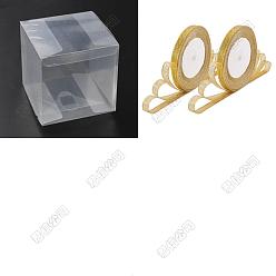 Квадрат 50шт. складные прозрачные пластиковые подарочные упаковочные коробки, с 2 рулонами блестящей металлической ленты, квадратный, 10x10x10 см