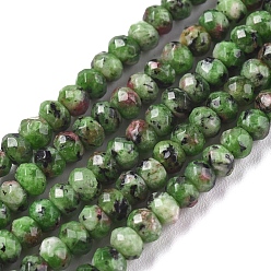 Lime Green Dyed Natural Malaysia Jade Rondelle Beads Strands, Faceted, Lime Green, 4x2~3mm, Hole: 1mm, about 115pcs/strand, 14 inch