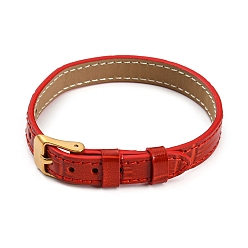 Red Leather Textured Watch Bands, with Ion Plating(IP) Golden 304 Stainless Steel Buckles, Adjustable Bracelet Watch Bands, Red, 23.2x1~1.25x0.5cm