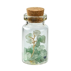 Green Aventurine Transparent Glass Wishing Bottle Decoration, Wicca Gem Stones Balancing, with Tree of Life Natural Green Aventurine Beads Drift Chips inside, 22x45mm
