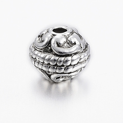Antique Silver Tibetan Style Alloy Beads, Round, Lead Free & Cadmium Free, Antique Silver, 8x7mm, Hole: 2mm