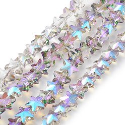 Plum Electroplate Transparent Glass Beads, Half Rainbown Plated, Faceted Star, Plum, 9.5x10x6mm, Hole: 0.5mm