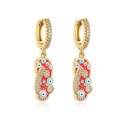 42560 18K Gold Plated Blue Eye Slippers Earrings with Zircon Stones - Unique and Stylish Women's Jewelry