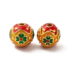 Gold Alloy Beads, with Enamel, Round with Clover, Golden, Gold, 9mm, Hole: 1.8mm